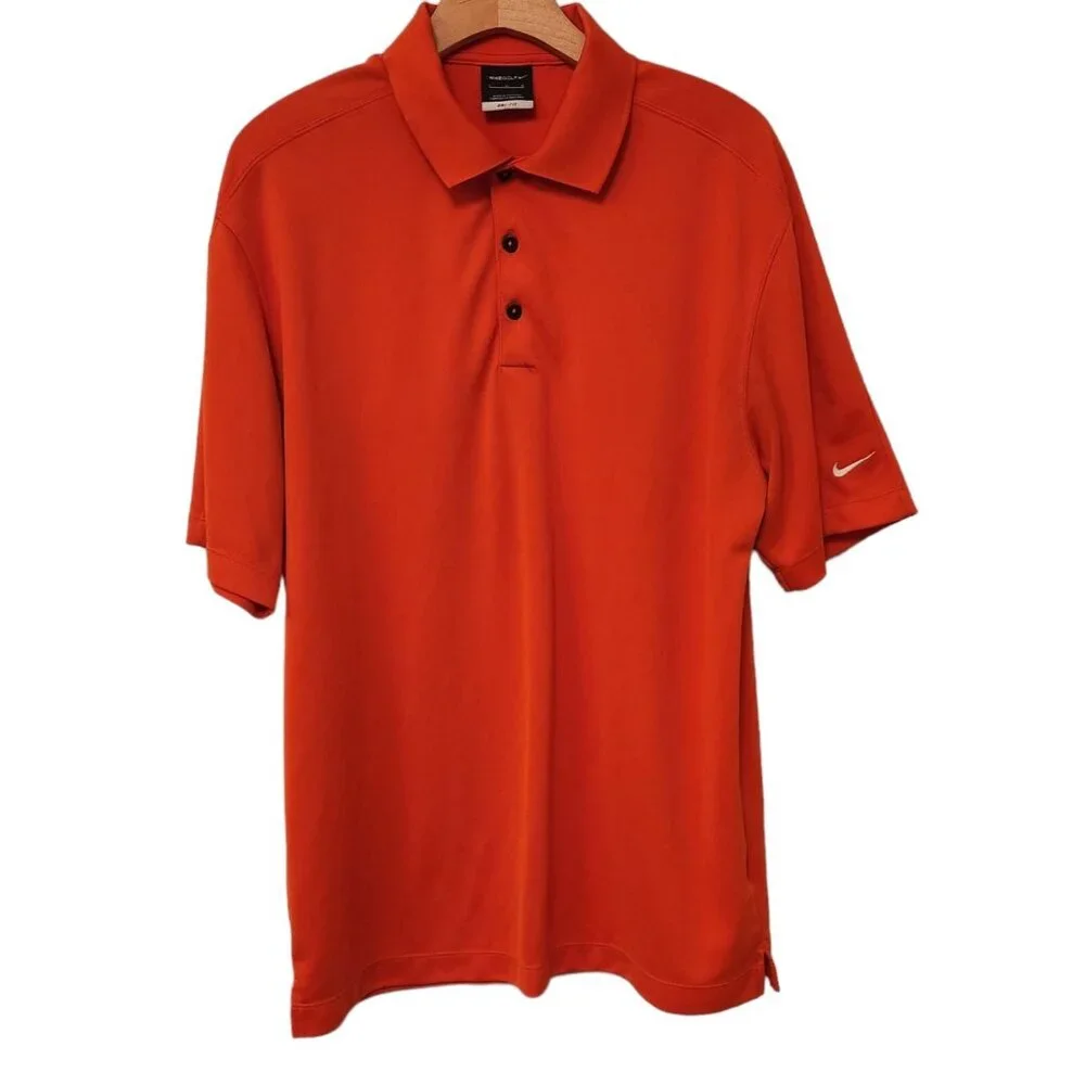 Nike Golf Dri-Fit‎ Polo Shirt Orange Short Sleeve Polyester Mens Size Large EUC